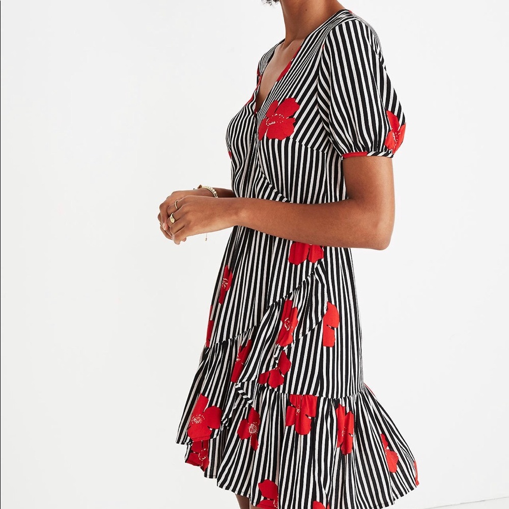 NWT MADEWELL Ruffle-Wrap Dress in Candied Orchids